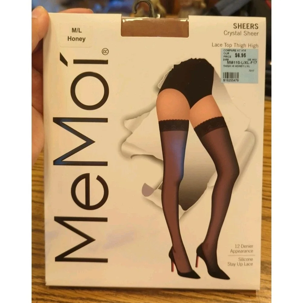 New Women's Lace‎ Top Thigh-high Stockings Silicone Honey Crystal Sheer M/L